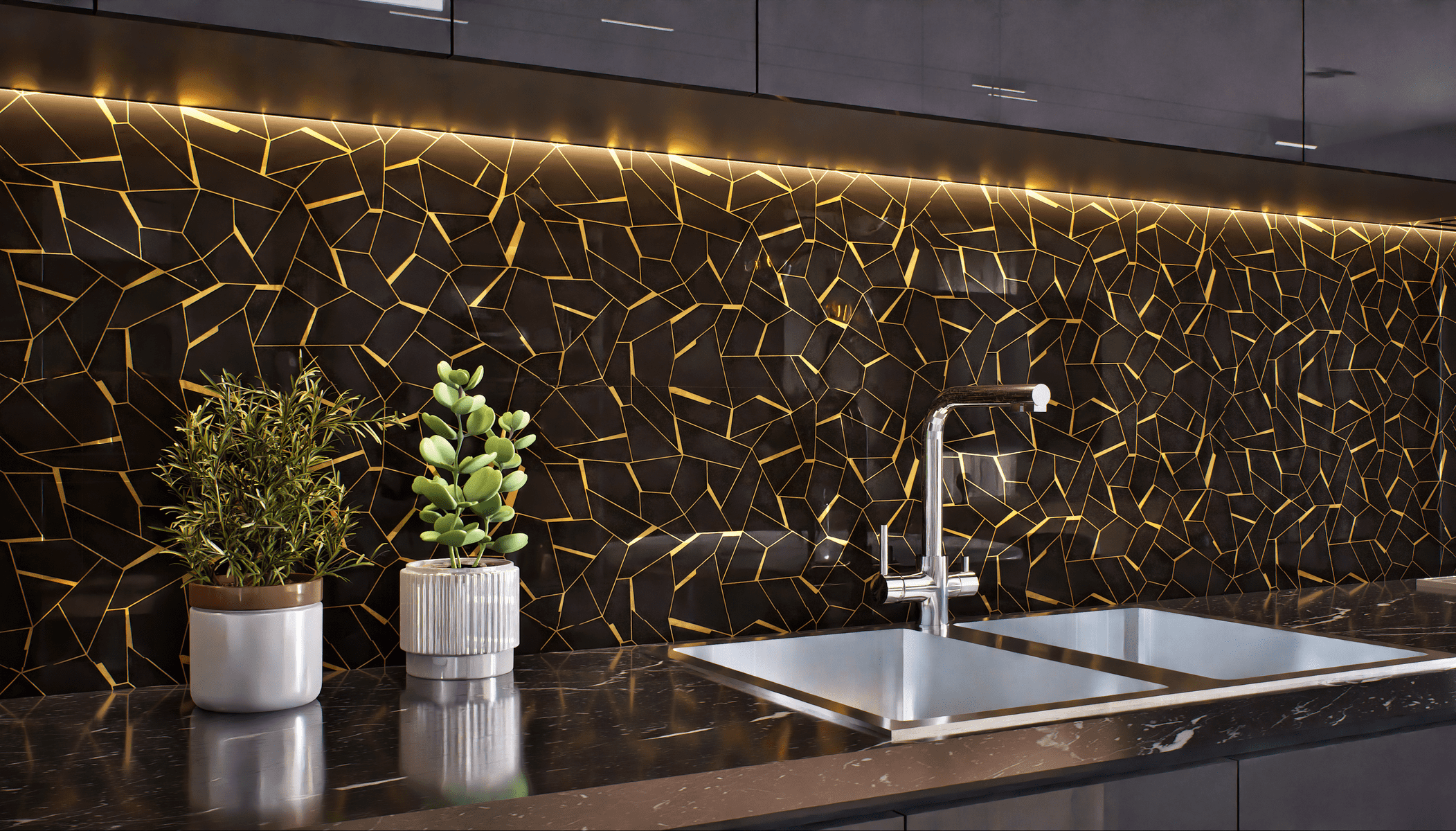 Golden and Black Glass Highlighter Tile | Material Depot